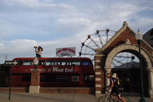 A fairground just before the start line. 