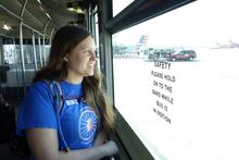 Helen on a shuttle bus in Philly