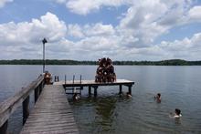 Human pyramid on the dock