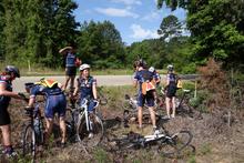 Bikes stopped on the roadside